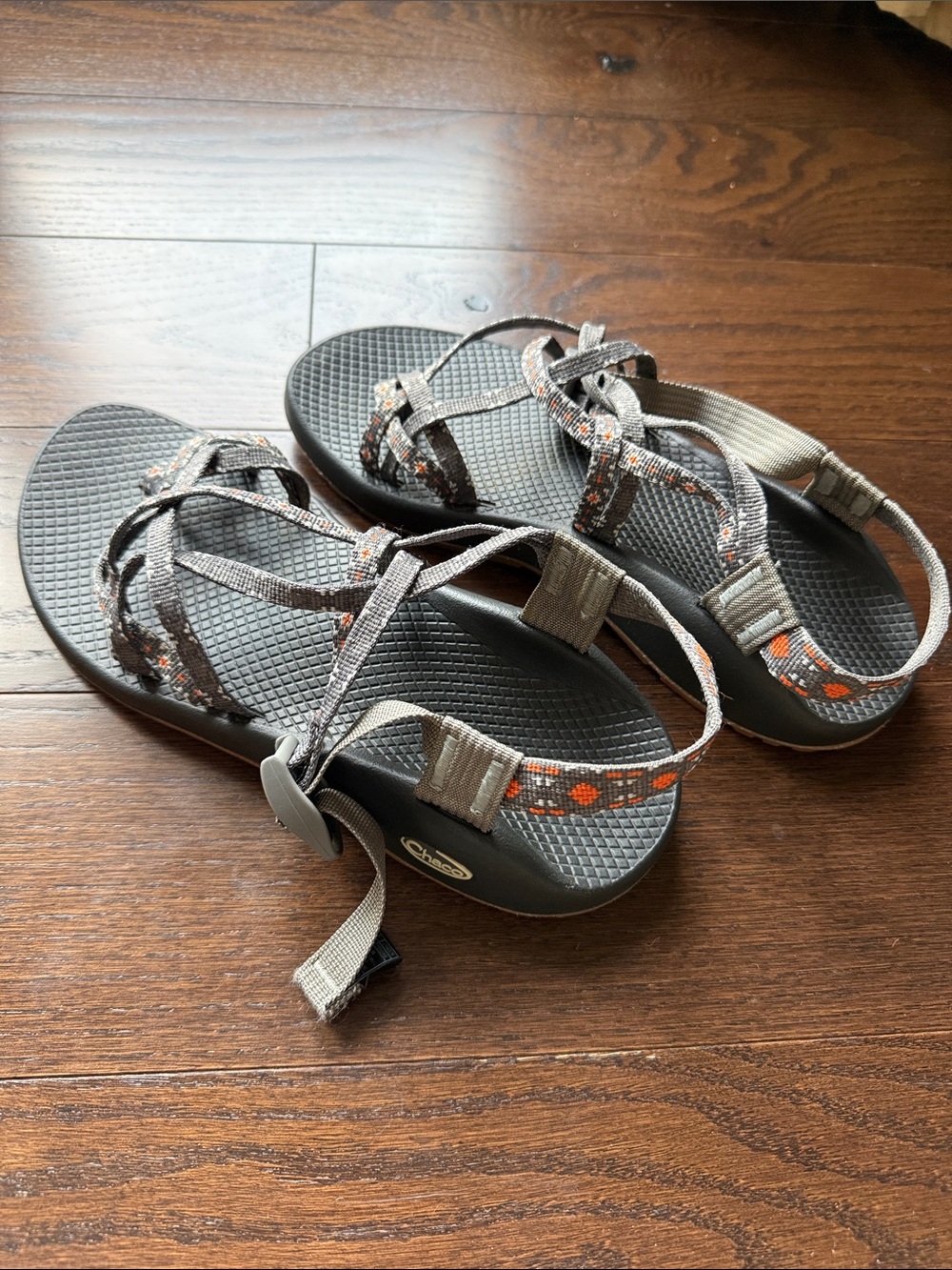 Chaco Women's Strappy Sandal - Gray with Orange Pattern